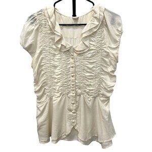 Lapis Womens Ivory Ruffle Cottage Core Fairy Blouse Short Sleeve Size L